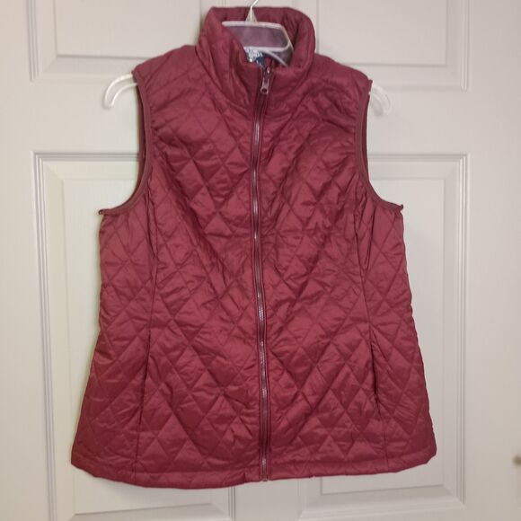 Lands' End Jackets & Blazers - Lands End Women's Puffer Vest Size Large Zip Front Burgundy Quilted